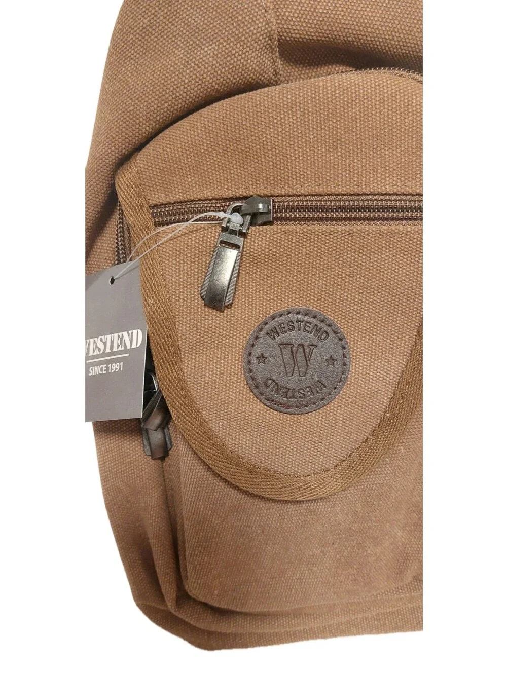 Canvas Slingback Crossbody Brown Backpack W/Adjst Strap Multi Compartments NEW